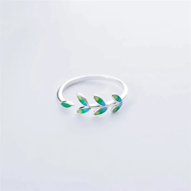 Green Leaf Open Ring • 925 Sterling Silver