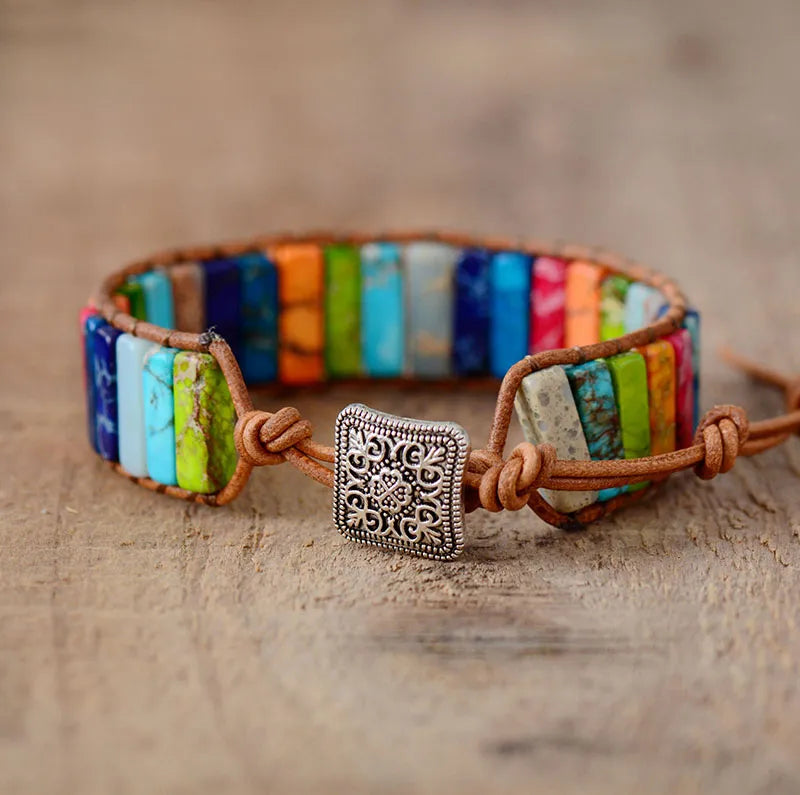 Handmade Chakra Bracelet • Stone Leather Bracelet