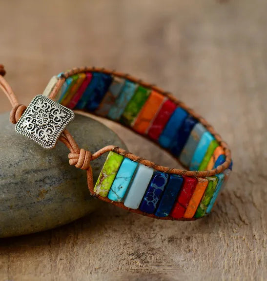 Handmade Chakra Bracelet • Stone Leather Bracelet