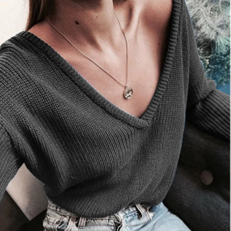 Knitted Top Sweater • Deep V Neck Pullover