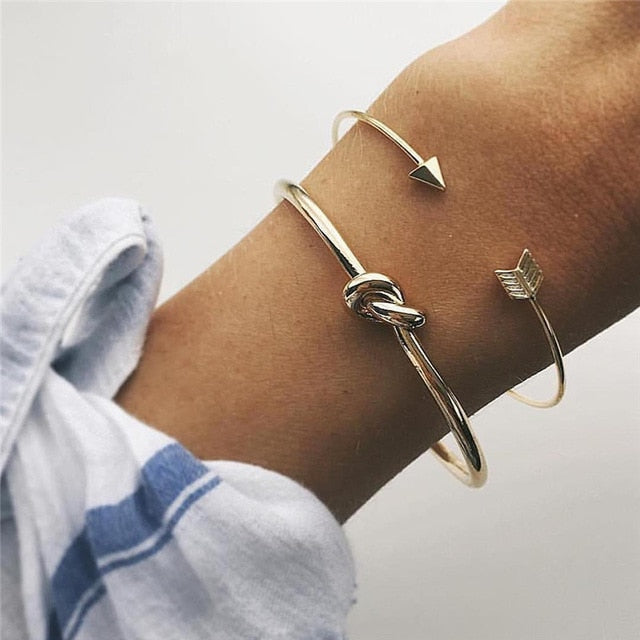 Knot Tie Bangle Bracelet • Simple Open Cuff Set