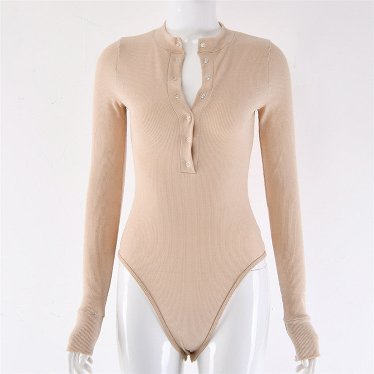 Long Sleeve Bodysuit • V Neck Knitted Bodysuit