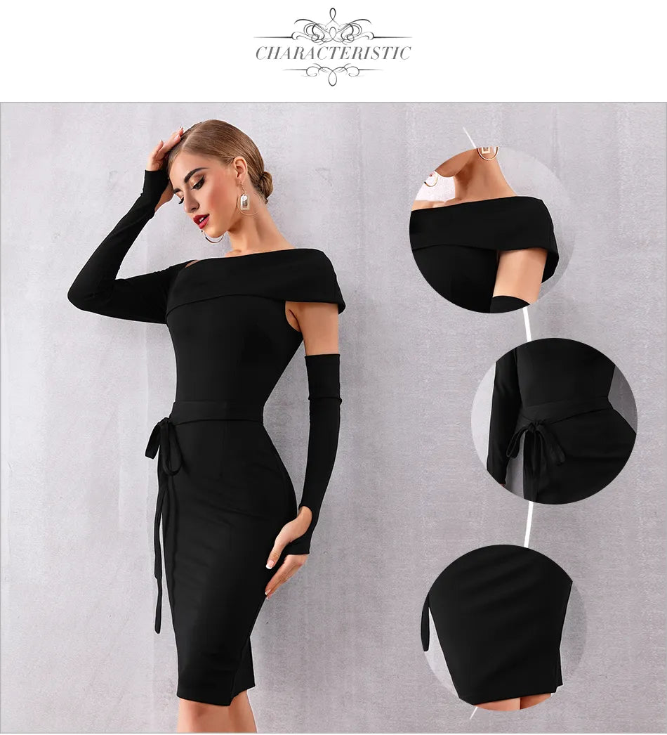 Low Cut Evening Dress • Asymmetric Sleeves Dress