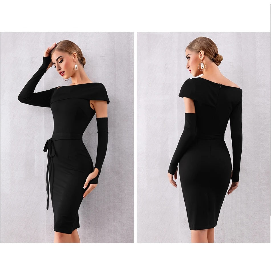 Low Cut Evening Dress • Asymmetric Sleeves Dress