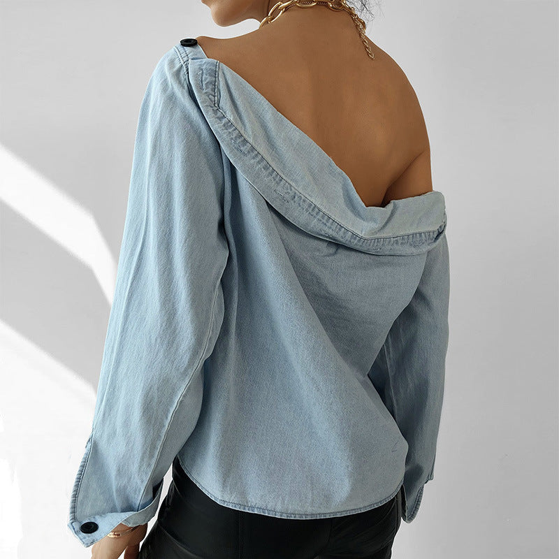 Low Cut Shirt • Long Sleeve Denim Shirt