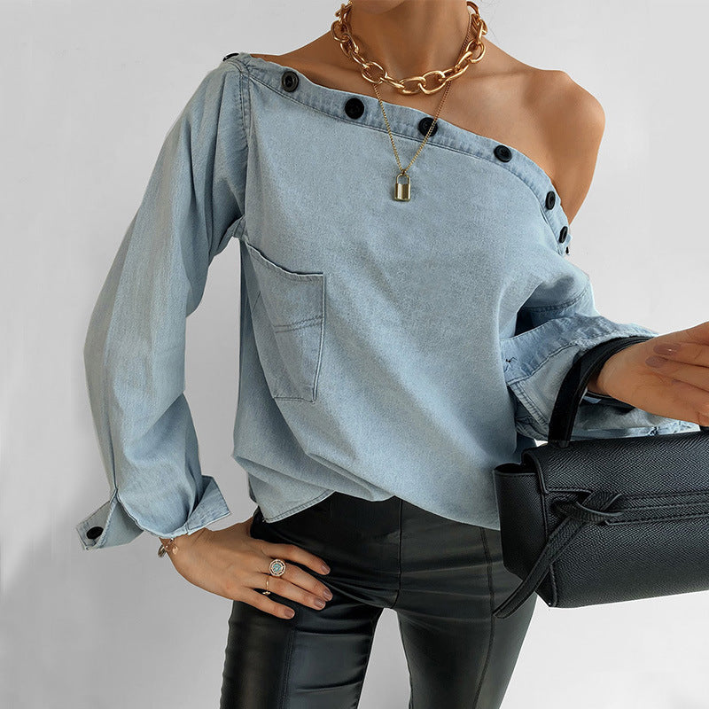 Low Cut Shirt • Long Sleeve Denim Shirt