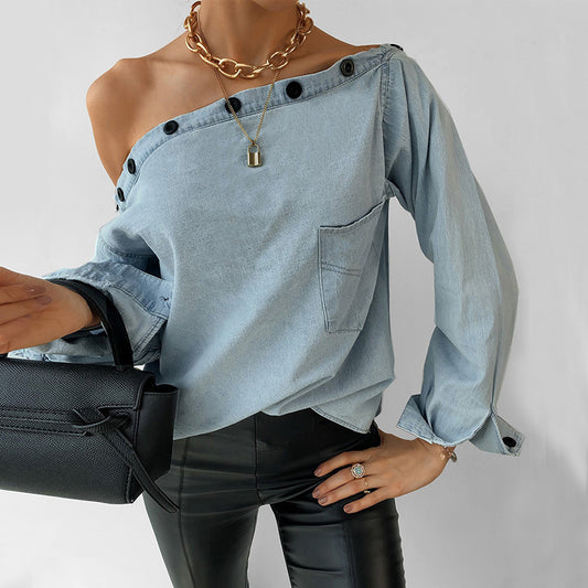 Low Cut Shirt • Long Sleeve Denim Shirt