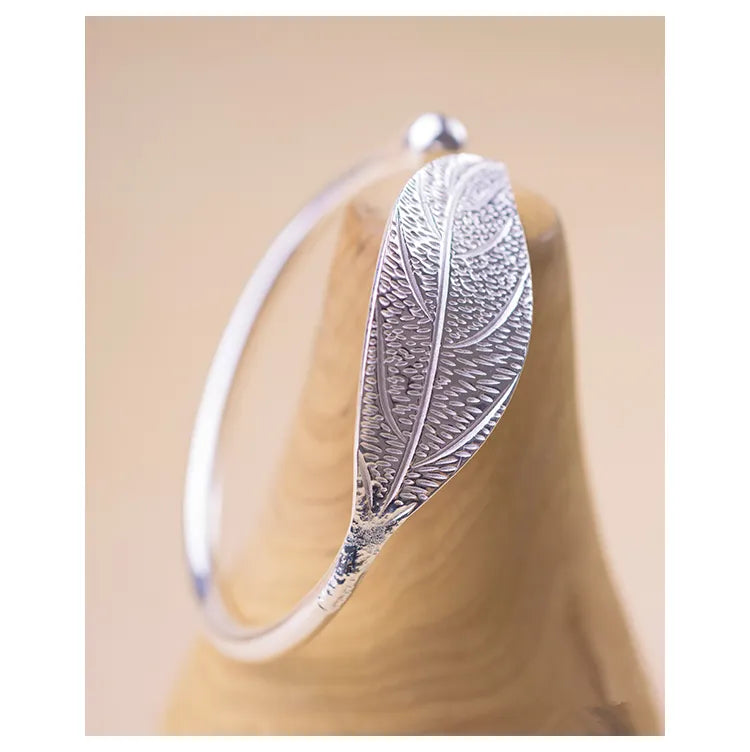 Plated Leaf Bangle • Open Cuff Silver Bracelet