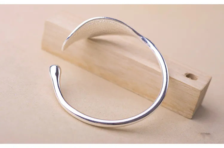 Plated Leaf Bangle • Open Cuff Silver Bracelet