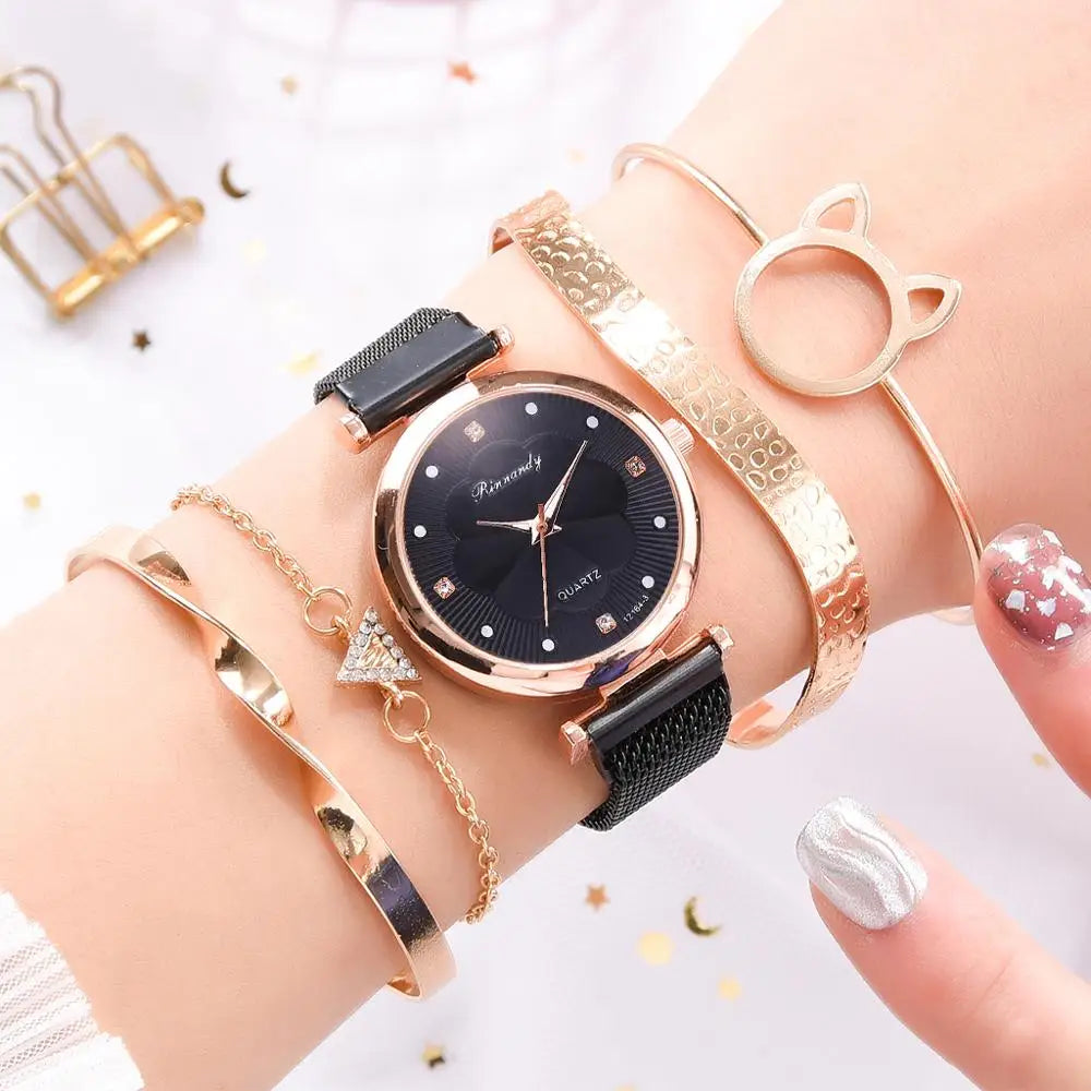 Rhinestone Watch Set • Magnetic Buckle Wrist Watch