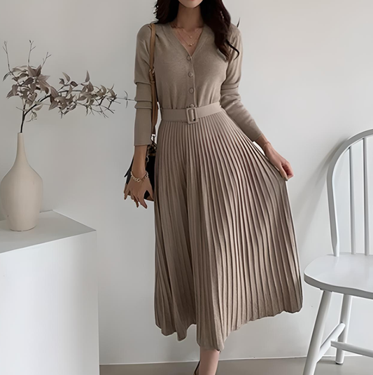 Soft Belt Dress • Elegant V-neck Knitted Dress