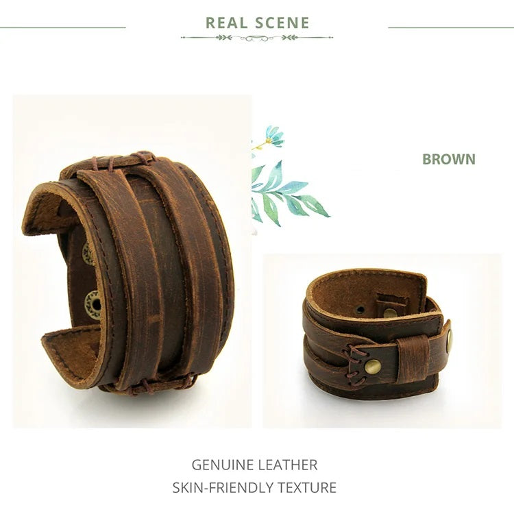 Wide Bangle Bracelet • Unisex Leather Cuff