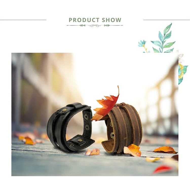 Wide Bangle Bracelet • Unisex Leather Cuff