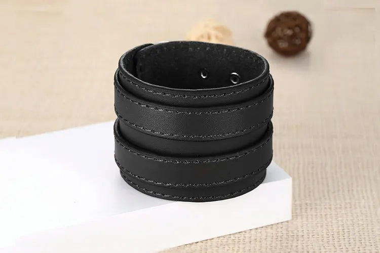 Wide Bracelet Buckle • Double Belt Leather Wrist Band