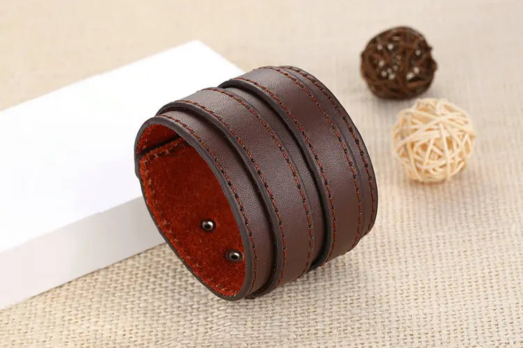 Wide Bracelet Buckle • Double Belt Leather Wrist Band