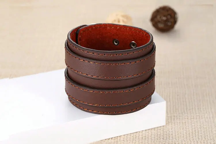 Wide Bracelet Buckle • Double Belt Leather Wrist Band