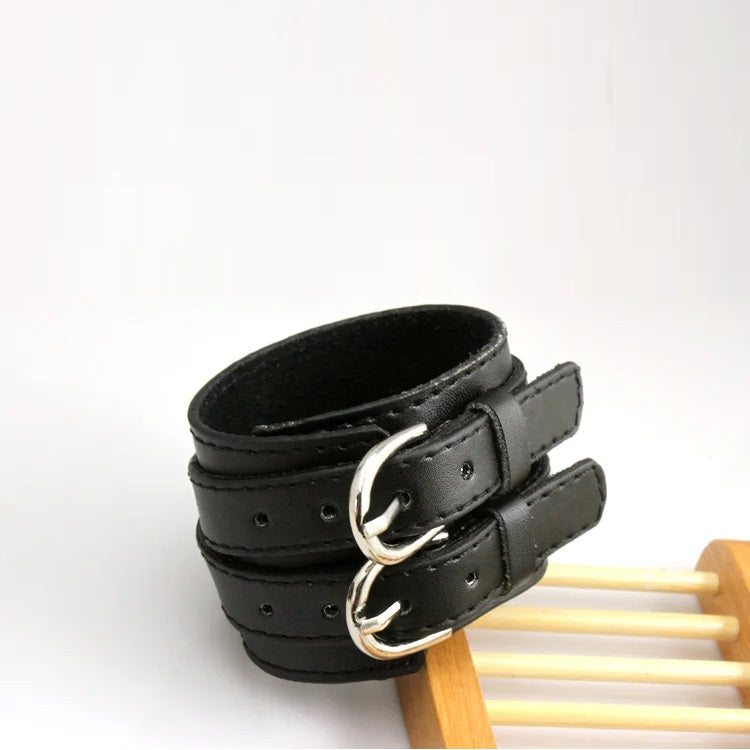 Wide Bracelet Buckle • Double Belt Leather Wrist Band