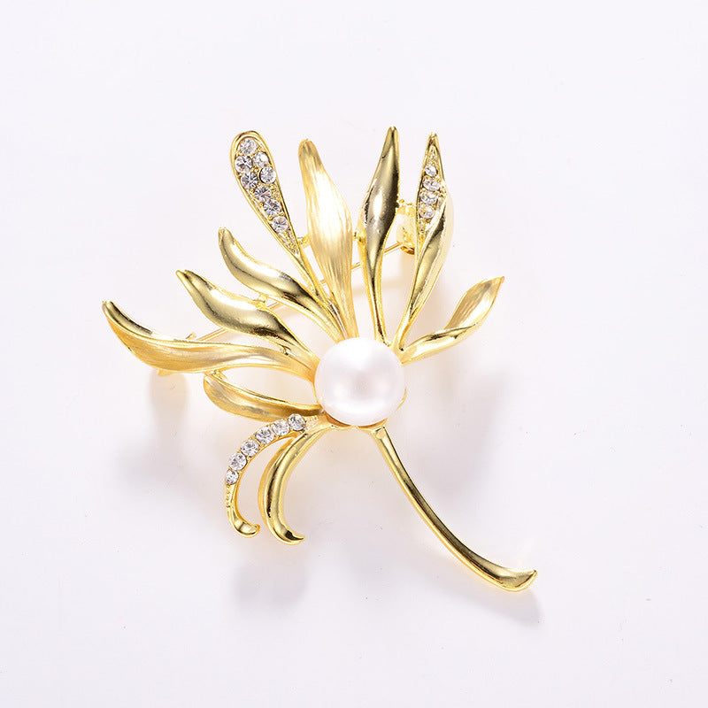 Asymmetric Petal Brooch • Crystal Pearl Corsage Dress Pin