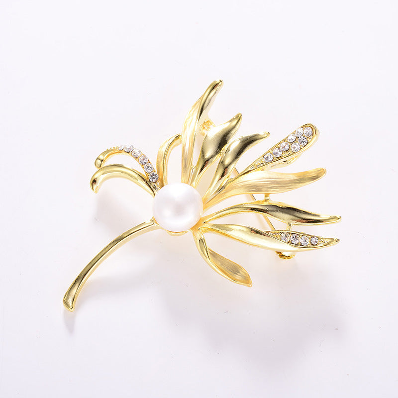 Asymmetric Petal Brooch • Crystal Pearl Corsage Dress Pin