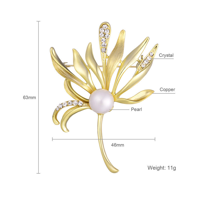 Asymmetric Petal Brooch • Crystal Pearl Corsage Dress Pin