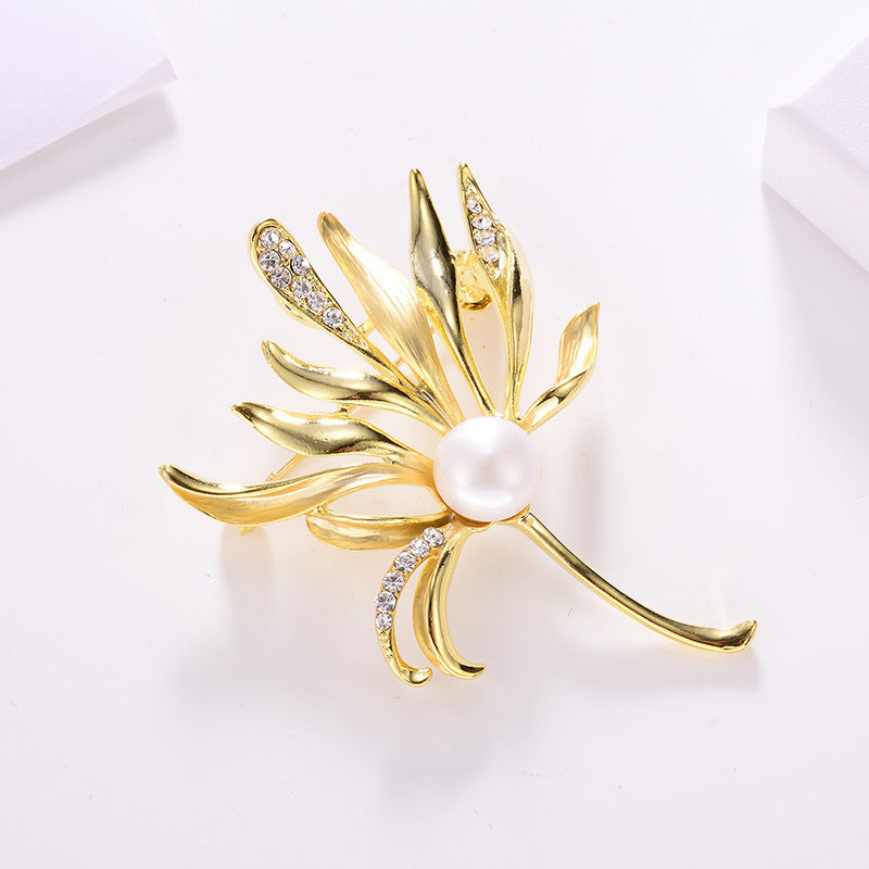 Asymmetric Petal Brooch • Crystal Pearl Corsage Dress Pin