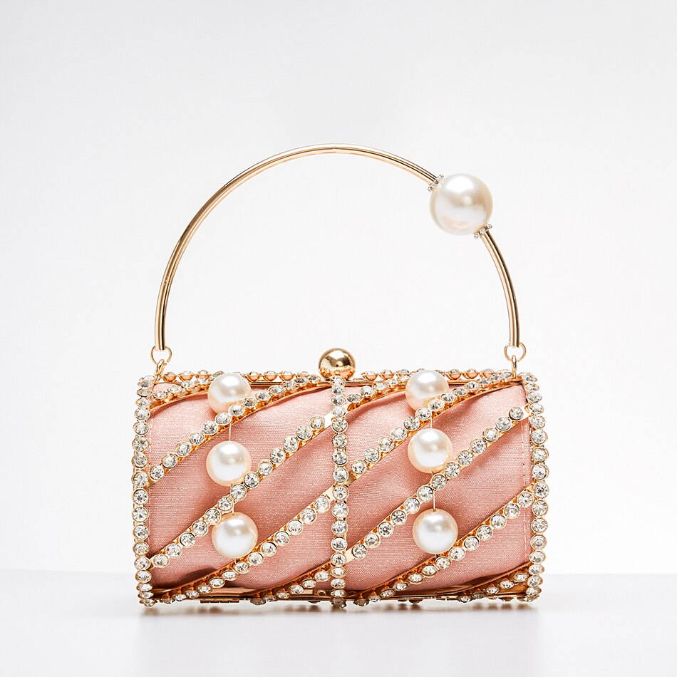 Chic Small Diamonds Barrel Clutch • Hollow Cage Rhinestone Purse