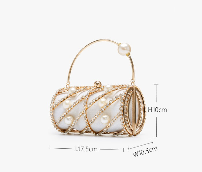 Chic Small Diamonds Barrel Clutch • Hollow Cage Rhinestone Purse