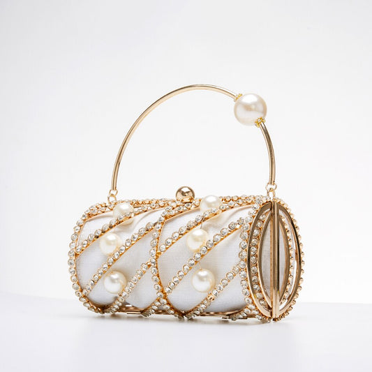 Chic Small Diamonds Barrel Clutch • Hollow Cage Rhinestone Purse