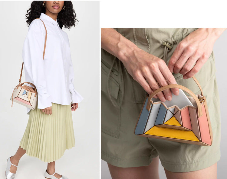 Geometric Grid Handbag • Trendy Mini Cross Body Bag