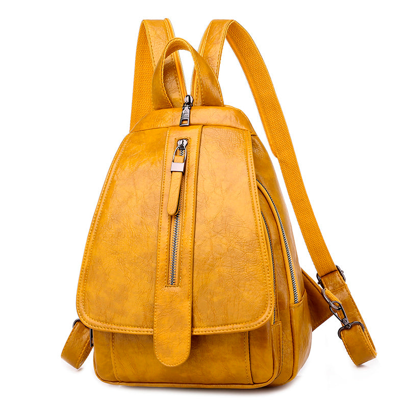 High-Quality Leather Backpack •  Straps Zipper Unisex Bag