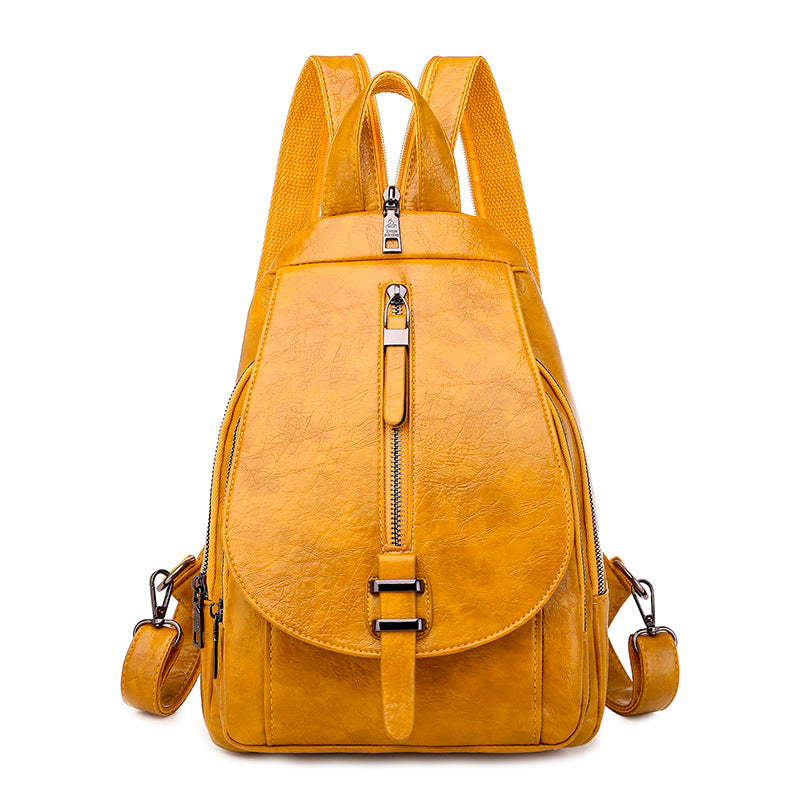 High-Quality Leather Backpack •  Straps Zipper Unisex Bag