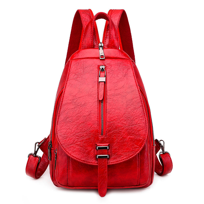 High-Quality Leather Backpack •  Straps Zipper Unisex Bag