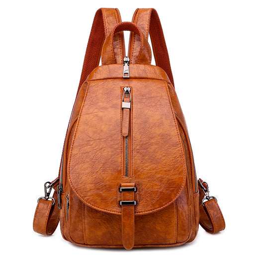 High-Quality Leather Backpack •  Straps Zipper Unisex Bag