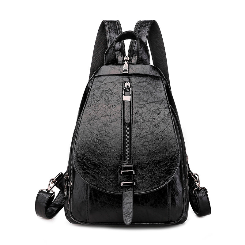 High-Quality Leather Backpack •  Straps Zipper Unisex Bag