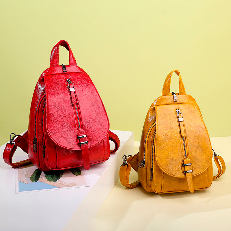 High-Quality Leather Backpack •  Straps Zipper Unisex Bag