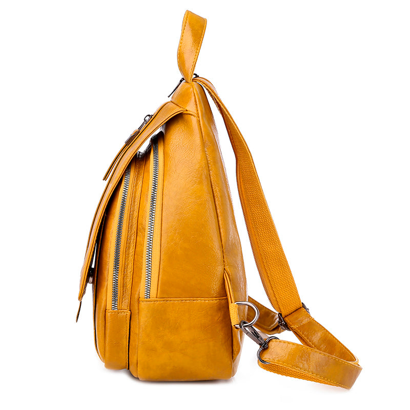 High-Quality Leather Backpack •  Straps Zipper Unisex Bag