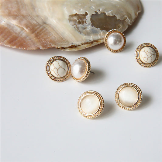 Large Round Studs • Marble Opal Pearl Earrings