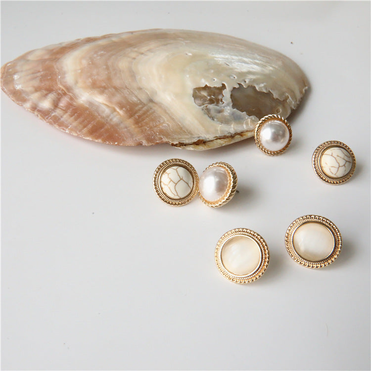 Large Round Studs • Marble Opal Pearl Earrings