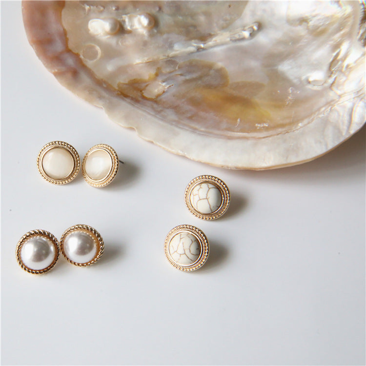 Large Round Studs • Marble Opal Pearl Earrings