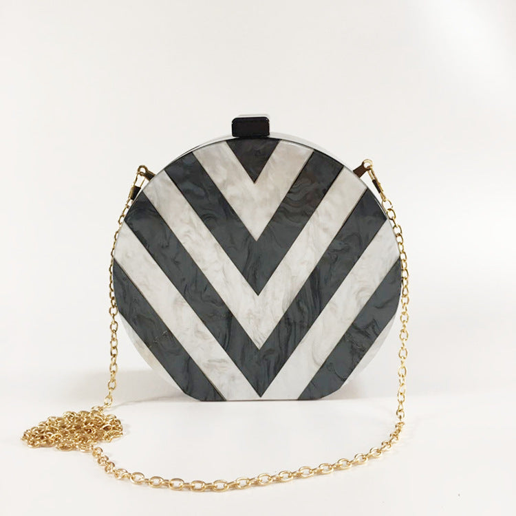 Pearlescent V-Shaped Clutch • Small Round Dinner Bag