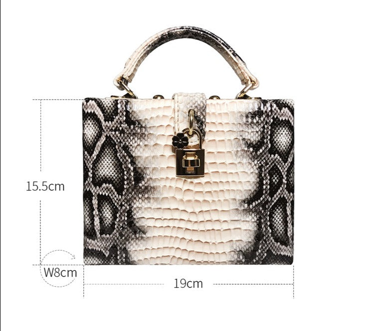 Snake Print Box Handbag • Women Serpentine Style Purse