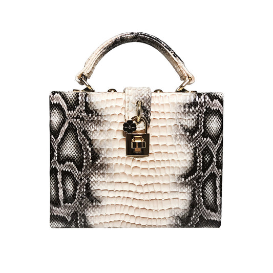 Snake Print Box Handbag • Women Serpentine Style Purse