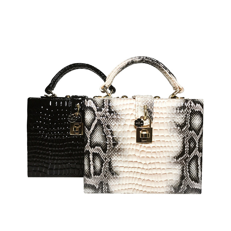 Snake Print Box Handbag • Women Serpentine Style Purse