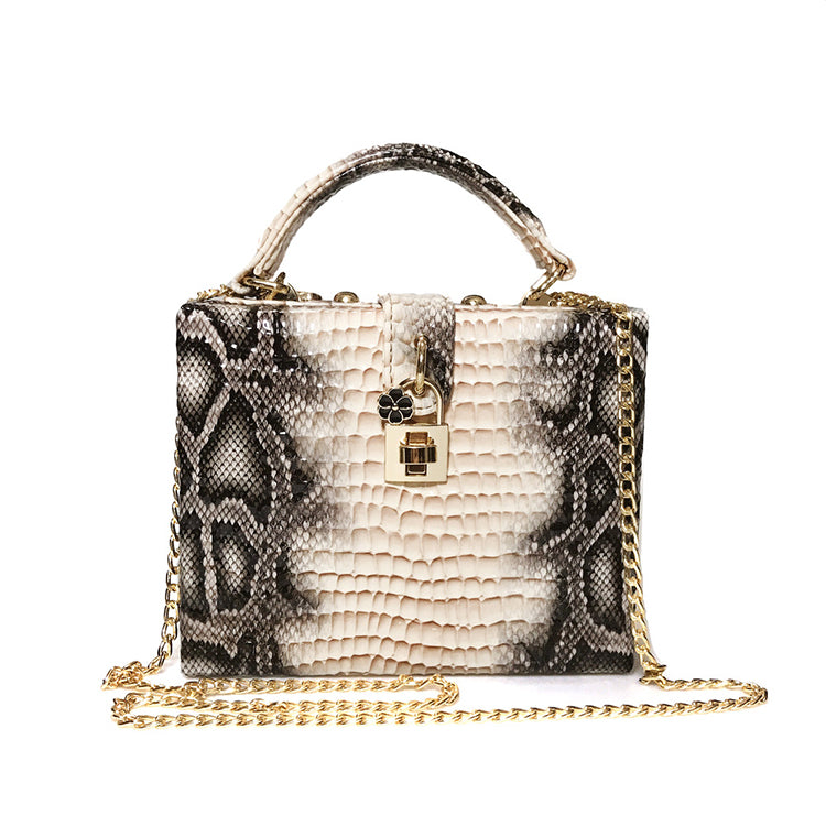 Snake Print Box Handbag • Women Serpentine Style Purse