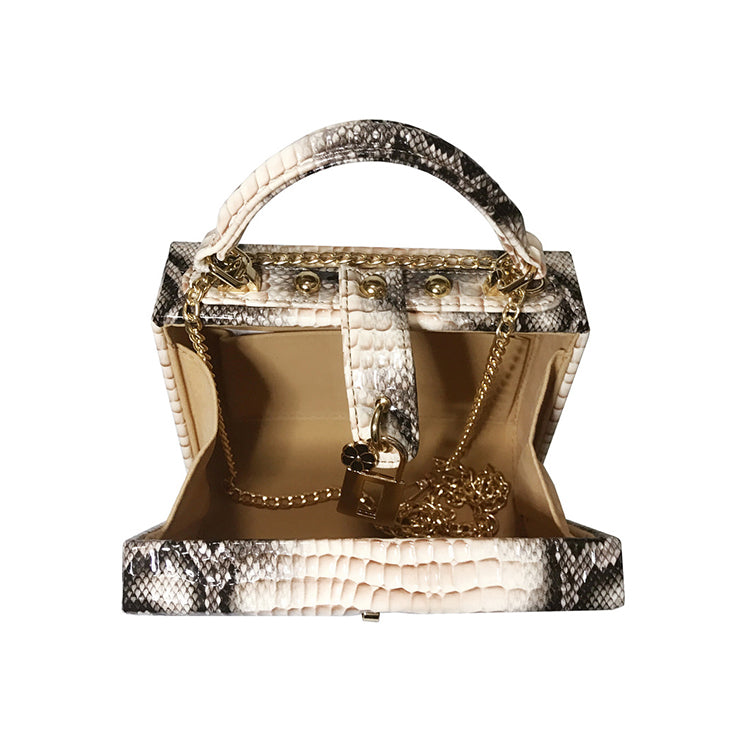 Snake Print Box Handbag • Women Serpentine Style Purse