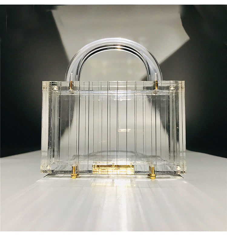 Transparent Striped Crystal Clutch • Acrylic Box Bag