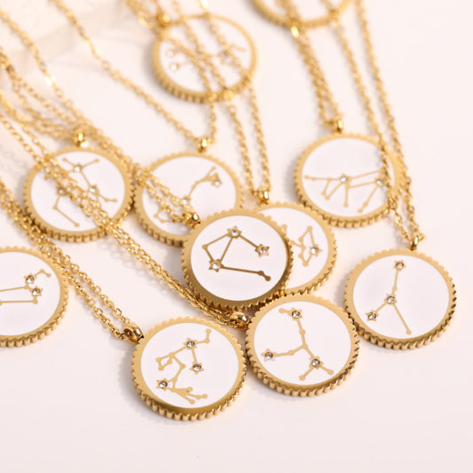 Zodial Stars Constellation Necklace • Inlaid Zirconium Horoscope Pendant